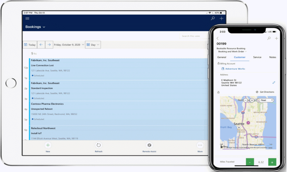 Access customer data, maps and manage work with the mobile app